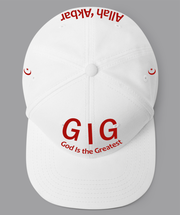 GIG Luxury Islamic Baseball Cap with Crescent Moon Design, White Cotton, Adjustable Fit